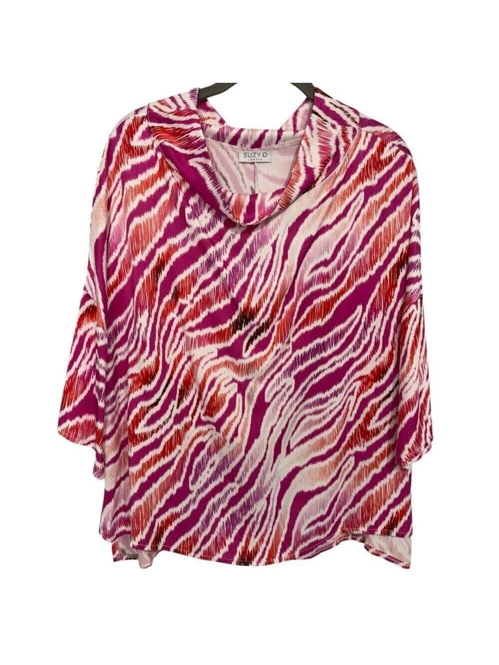 Suzy D London Kristian Women's Sz S Oversized Cowl Neck Blouse Pink Zebra NEW